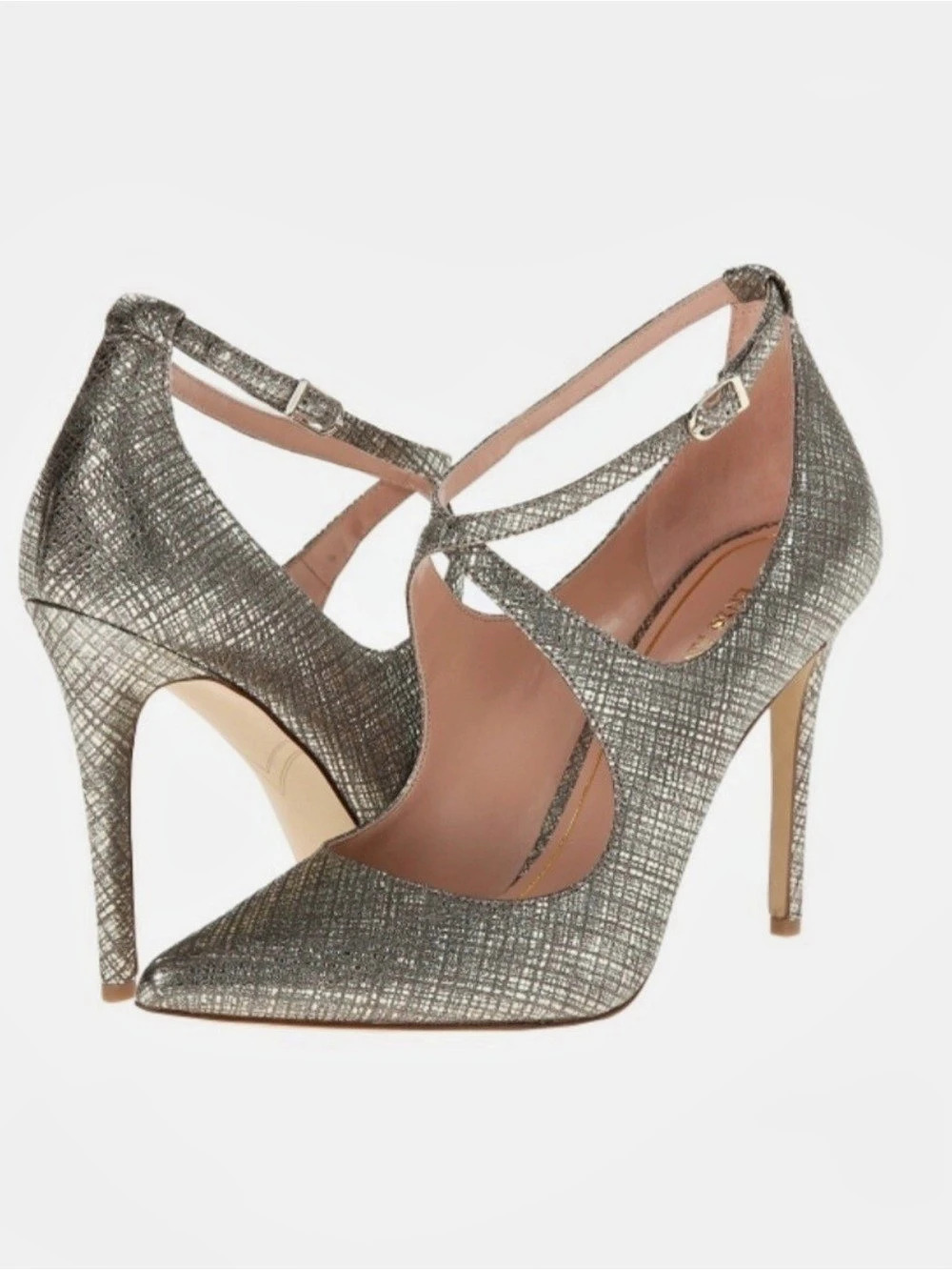 Enzo Angiolini Silver Geometric Ankle Strap Heels US 8.5